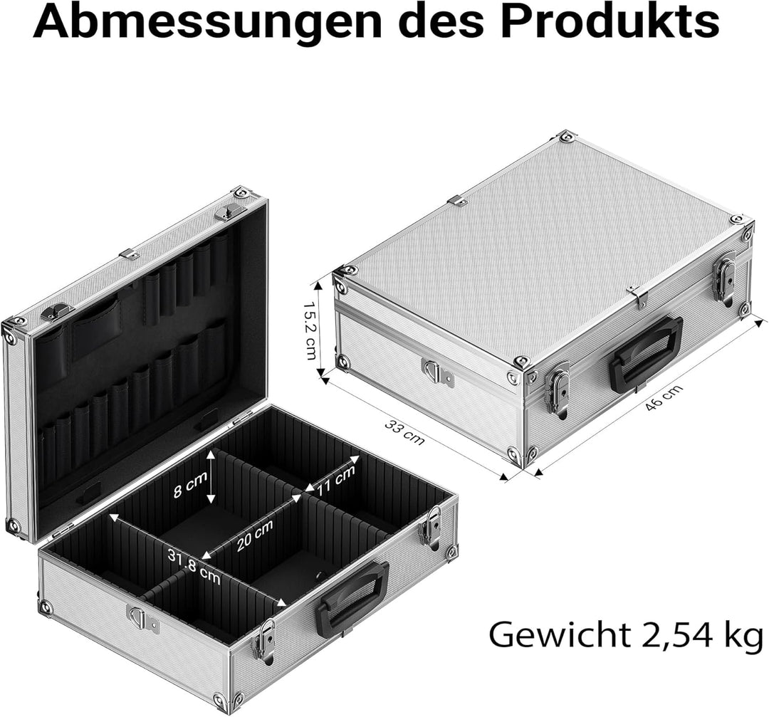 Wiltec Alu Universalkoffer 46x33x15,2 cm, Alubox abschliessbar für Aufbewahrung und Transport von We