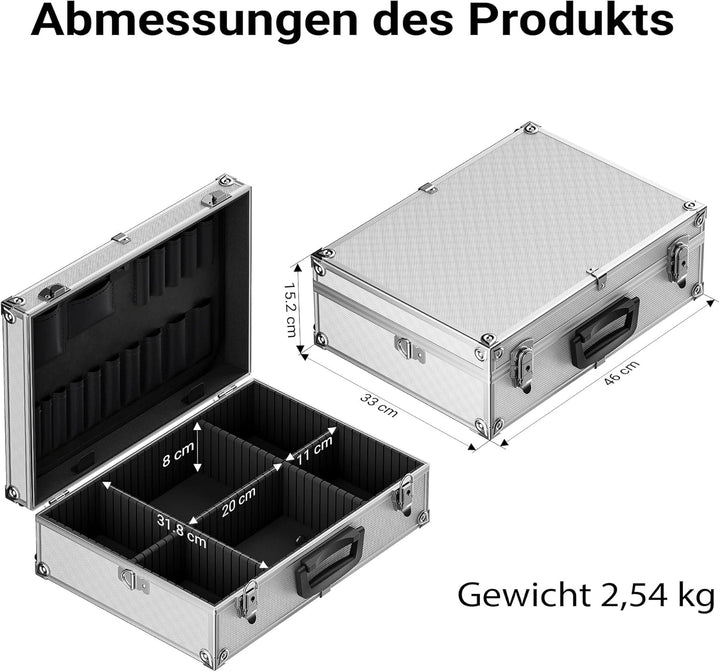 Wiltec Alu Universalkoffer 46x33x15,2 cm, Alubox abschliessbar für Aufbewahrung und Transport von We