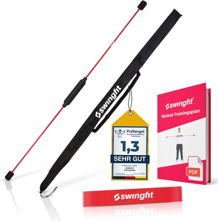 swingfit® Schwingstab inkl. praktischer Tasche & Rücken Trainingsplan - Swingstick für Tiefenmuskula