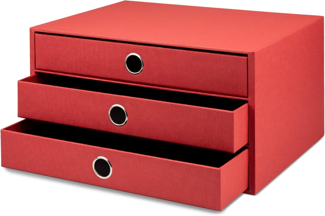 Rössler 1524452363 - S.O.H.O. 3er Schubladenbox für DIN A4, mit Griffloch, Rot, 343 x 250 x 185 mm,