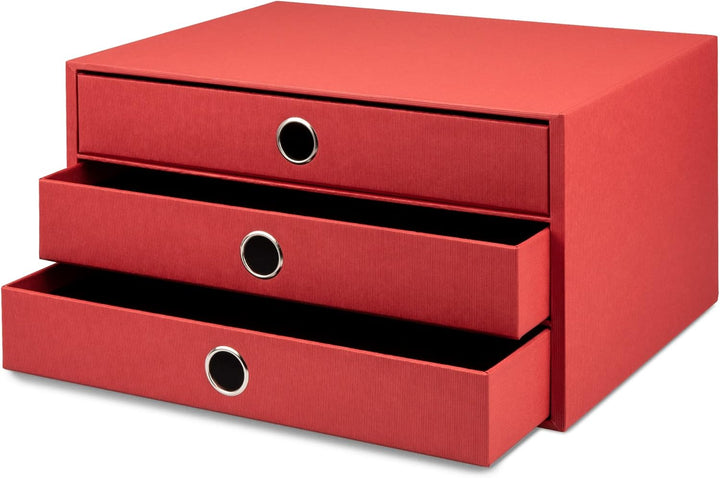 Rössler 1524452363 - S.O.H.O. 3er Schubladenbox für DIN A4, mit Griffloch, Rot, 343 x 250 x 185 mm,