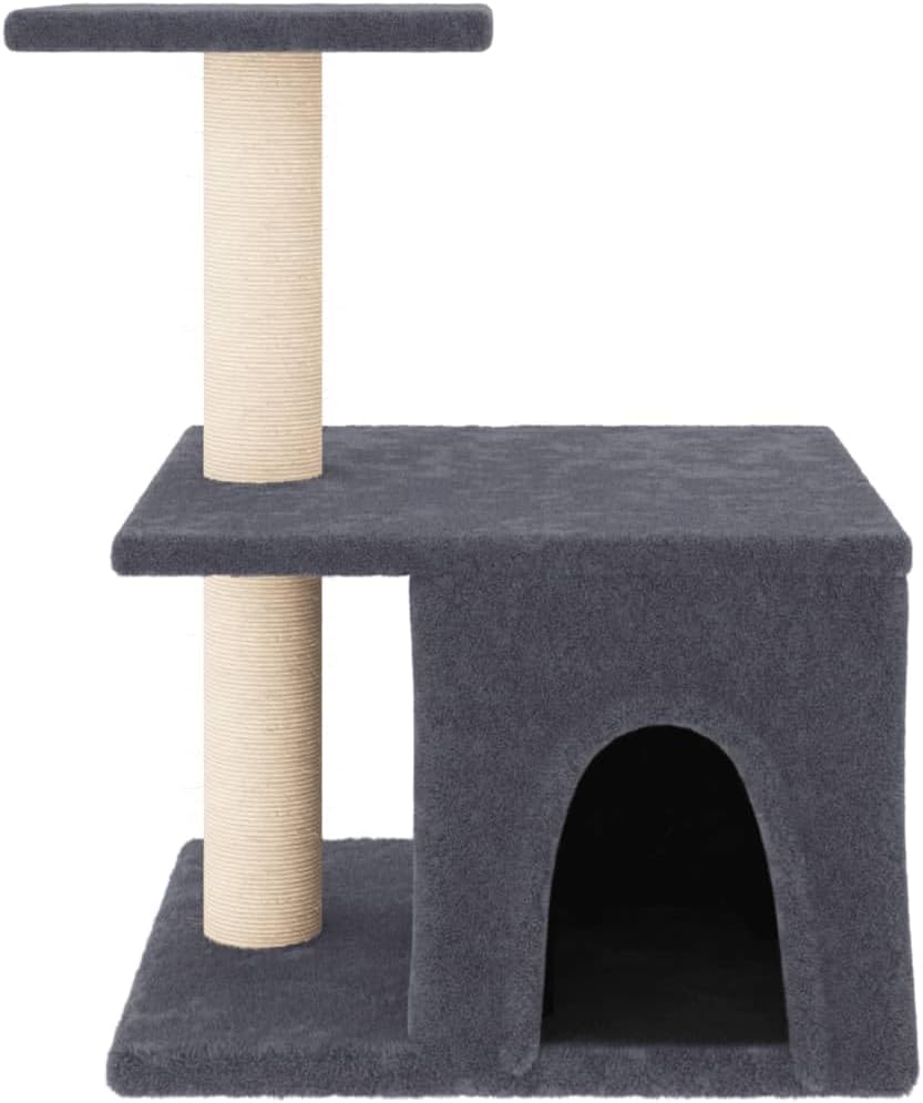 Kratzbaum mit Sisal-Kratzsäulen Dunkelgrau 48 cm, Stabiler Kletterturm mit Höhle, Hängematte, Liegem