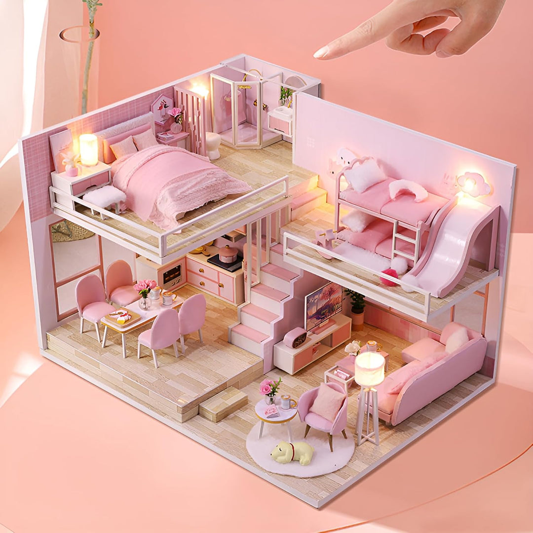 CUTEROOM Miniatur-Puppenhaus-Bausatz zum Selbermachen mit Möbeln und Musik – Puppenhaus-Bausatz aus