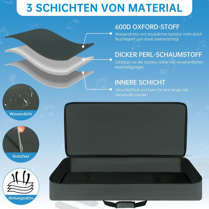 OUUTMEE 61 Keyboard Tasche Zwei Möglichkeiten Zum Tragen,107 x 45 x 16 cm Keyboard Piano Tasche,600D