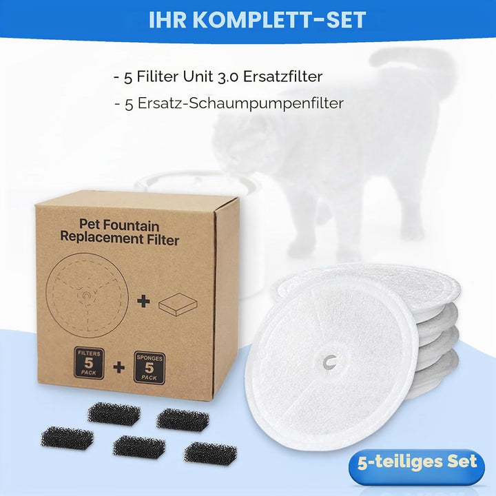 5 Stück Katzenbrunnen Ersatz Filter + 5 Schwammfilter, kompatibel mit Petkit Eversweet Solo SE/Solo