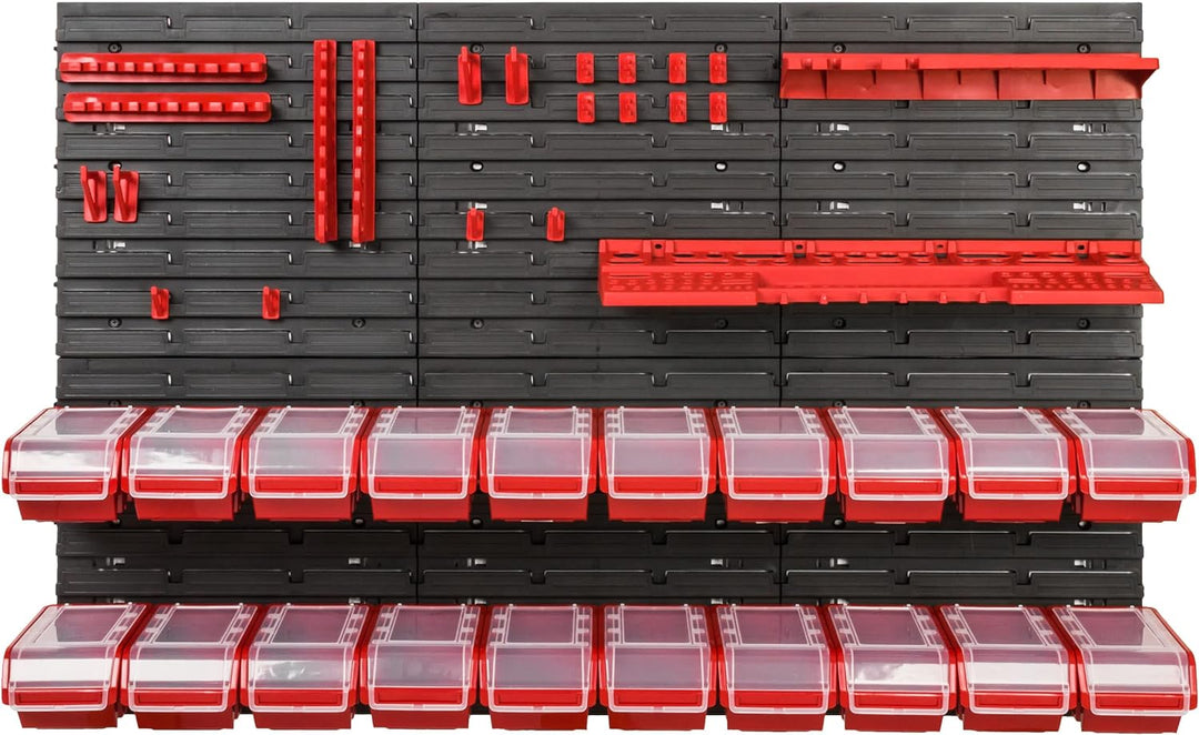 Lagersystem Werkstattregal | 117 x 78 cm | NPKL Wandregal mit Stapelboxen - Wandplatten Extra Starke