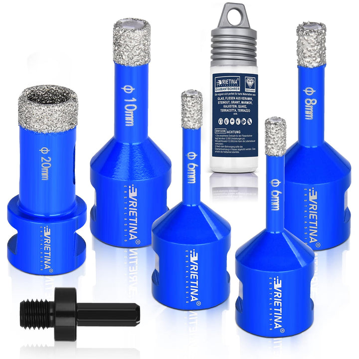 5x Diamant Fliesenbohrer HV 10000+ Härte, 6|6|8|10|20mm M14 Diamantbohrer Glasbohrer Nass Trocken Fl
