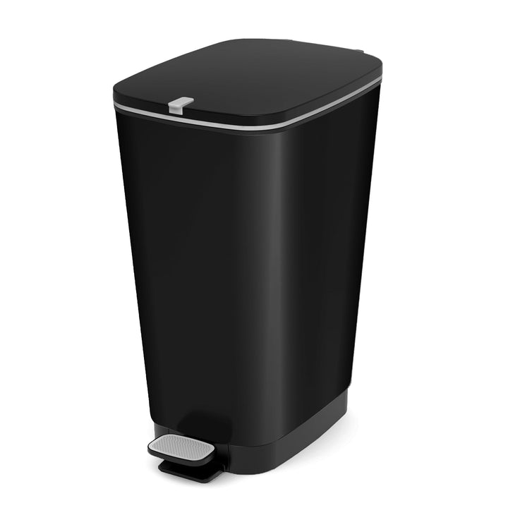 Curver KIS Chic Bin Style Treteimer 45l mit Deckel und Pedal, Müllbeutelaufhängung, schwarz metallic