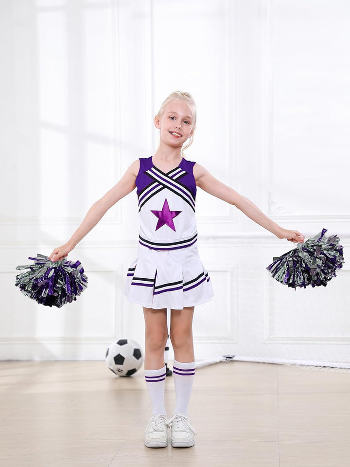 LOLANTA Mädchen Karneval Kostüm, Cheerleader kleid mit Pompoms und Socken, Mittelschule Cheerleading