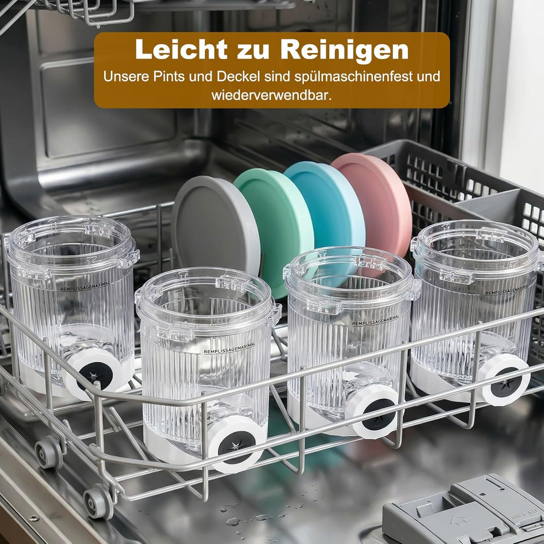 4 Stück Behälter für Ninja CREAMi Swirl, 480ML Eisbehälter für Ninja Eismaschine NC700 & NC701EU Ser
