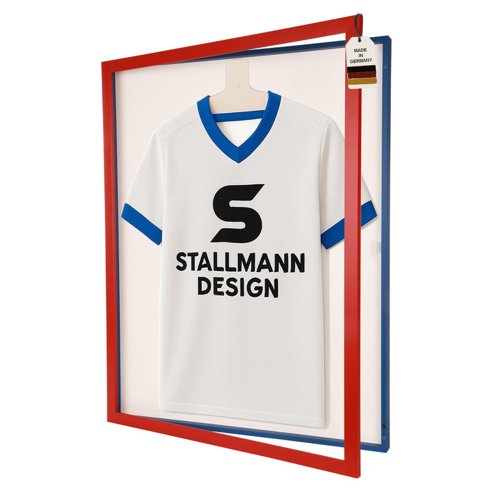 Trikotrahmen mit Drehtür – 'Rot-Blau' - Rückwand Weiss | Grösse: 90x70cm - von vorne bestückbar - st