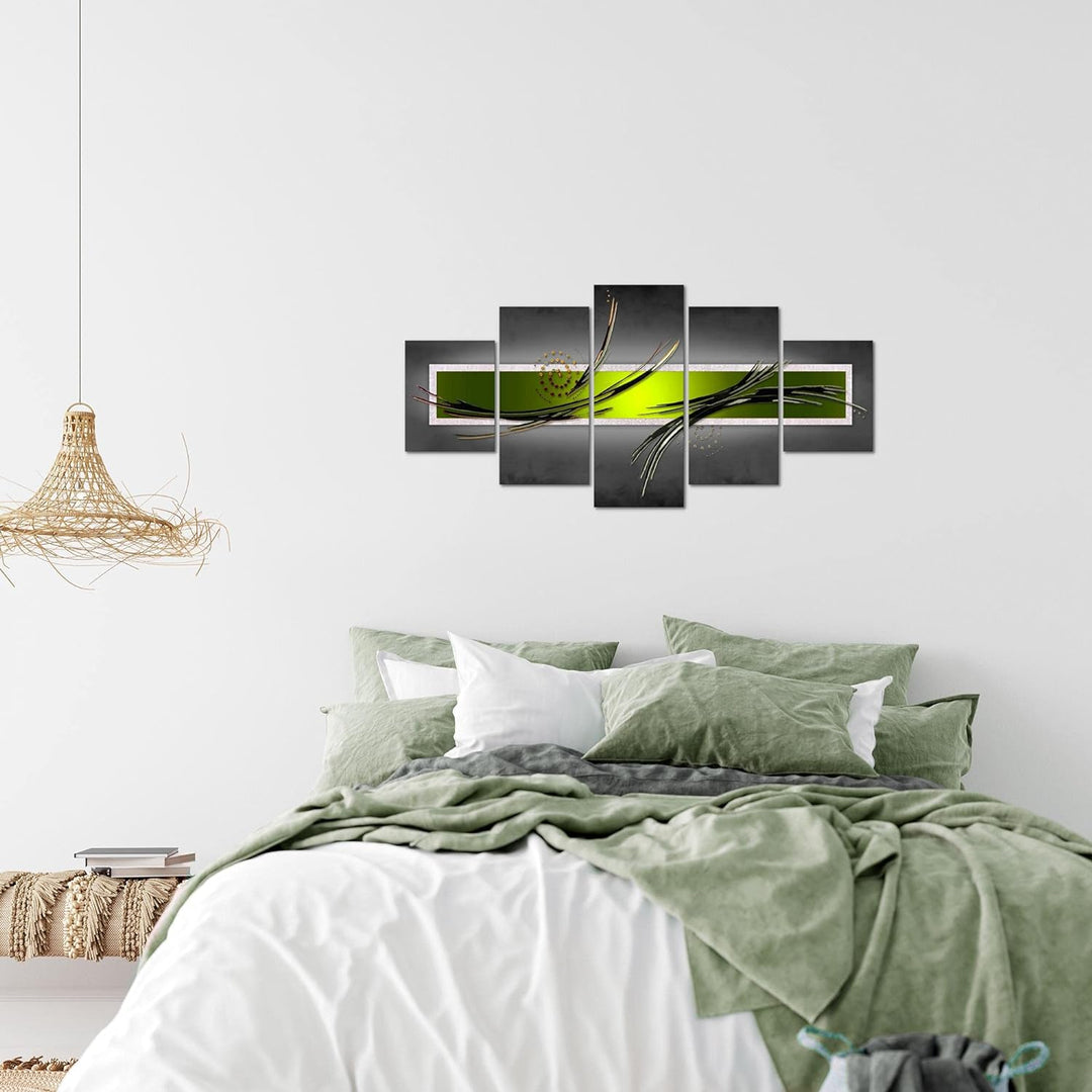 Runa Art Wandbilder Abstrakt 5 Teilig Bild auf Vlies Leinwand Deko Wohnzimmer Schlafzimmer Grau Grün