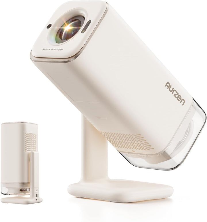 Aurzen Boom Air Mini Beamer mit Google TV&NetfIix, 4K Unterstützt, Aufladbar via USB-C, Smart Projek