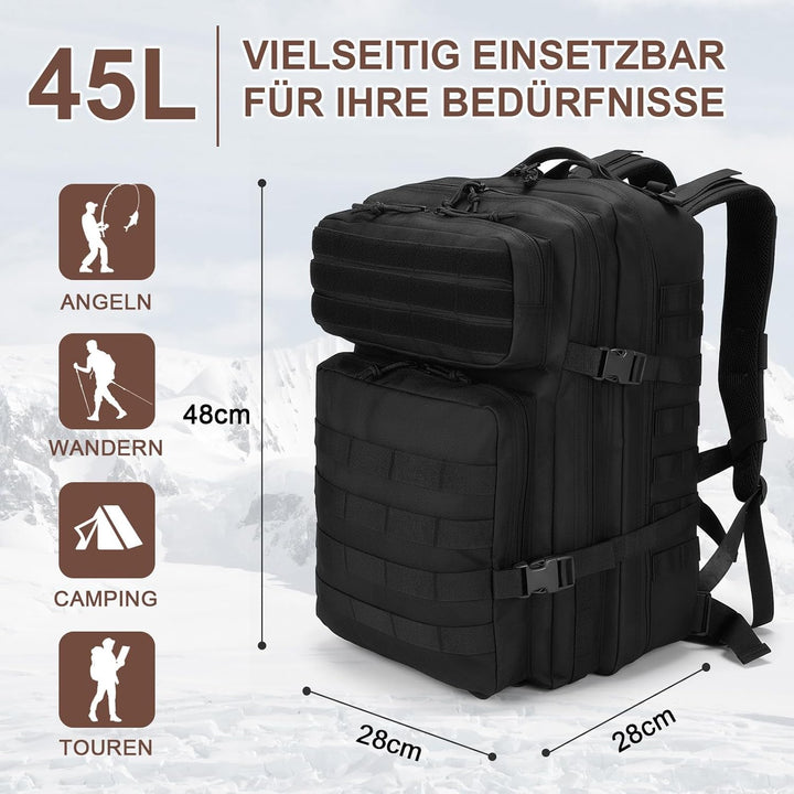 SHANNA Trekkingrucksack, Wanderrucksäcke Militärrucksack 45L Armee Rucksack MOLLE Assault Pack Takti