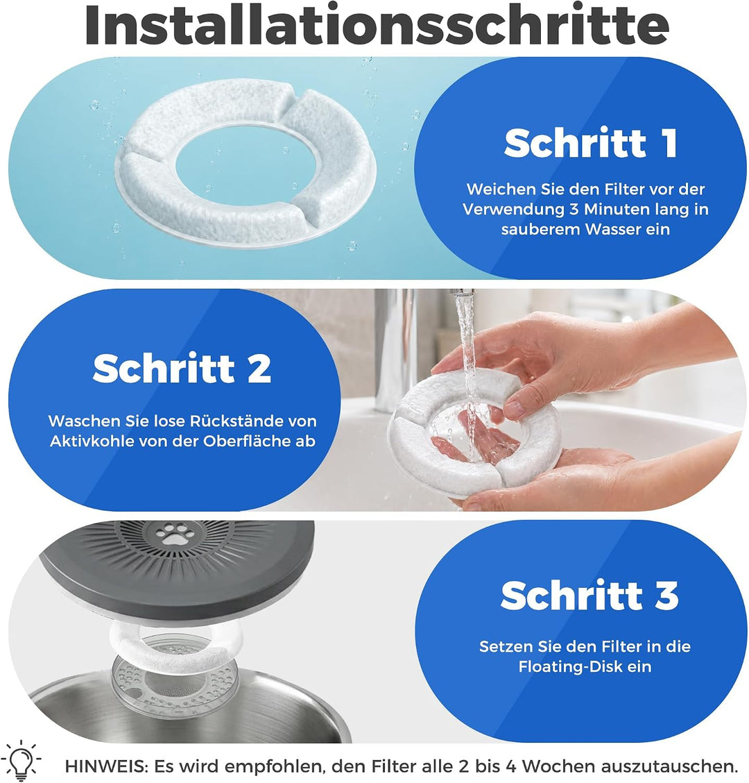 10er-Pack Ersatzfilter für Hunde-Wassernapf, Filter mit Filterwatte &amp; Ionenaustauscherharz &amp; Aktivko