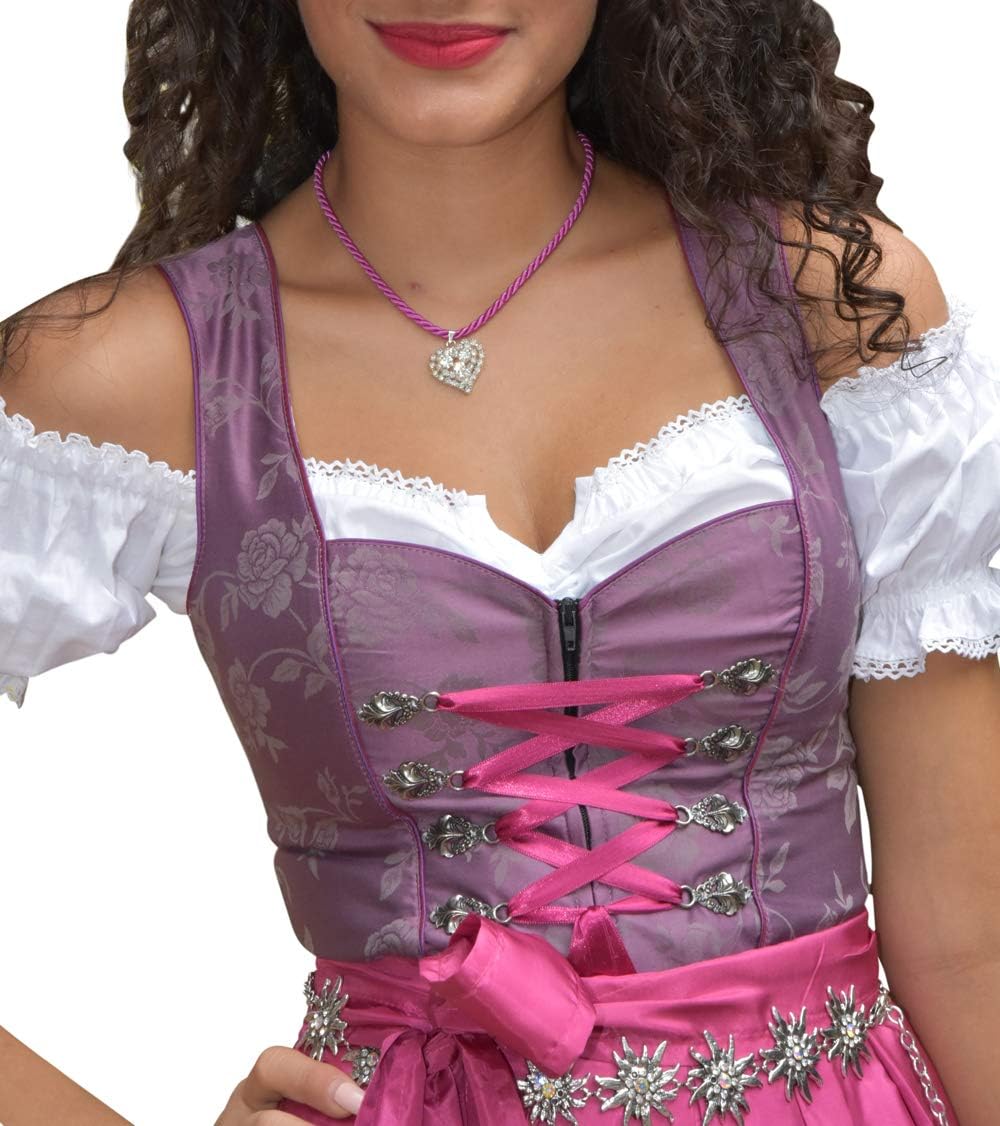 Golden Trachten-Kleid Dirndl Damen 3 TLG, Midi für Oktoberfest, mit Schürze und Bluse 486GT,Lila,38