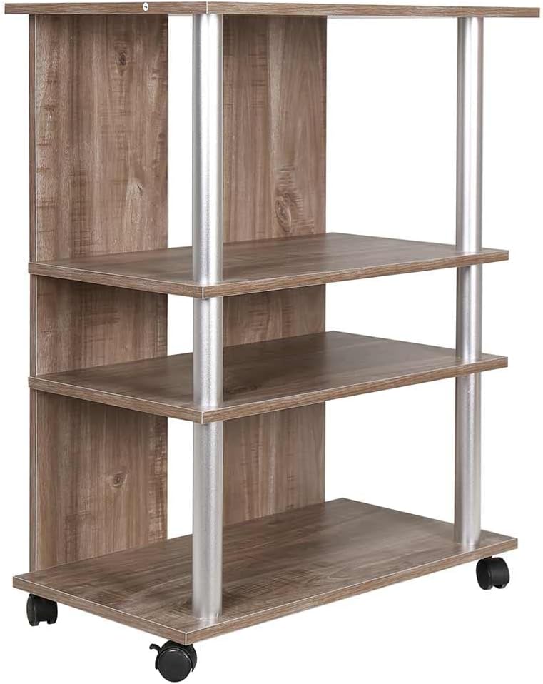 BAKAJI MF-5 Oak TV-Schrank aus Holz mit 3 Ablagen und Rädern, Fernsehwagen, Braun, Braun