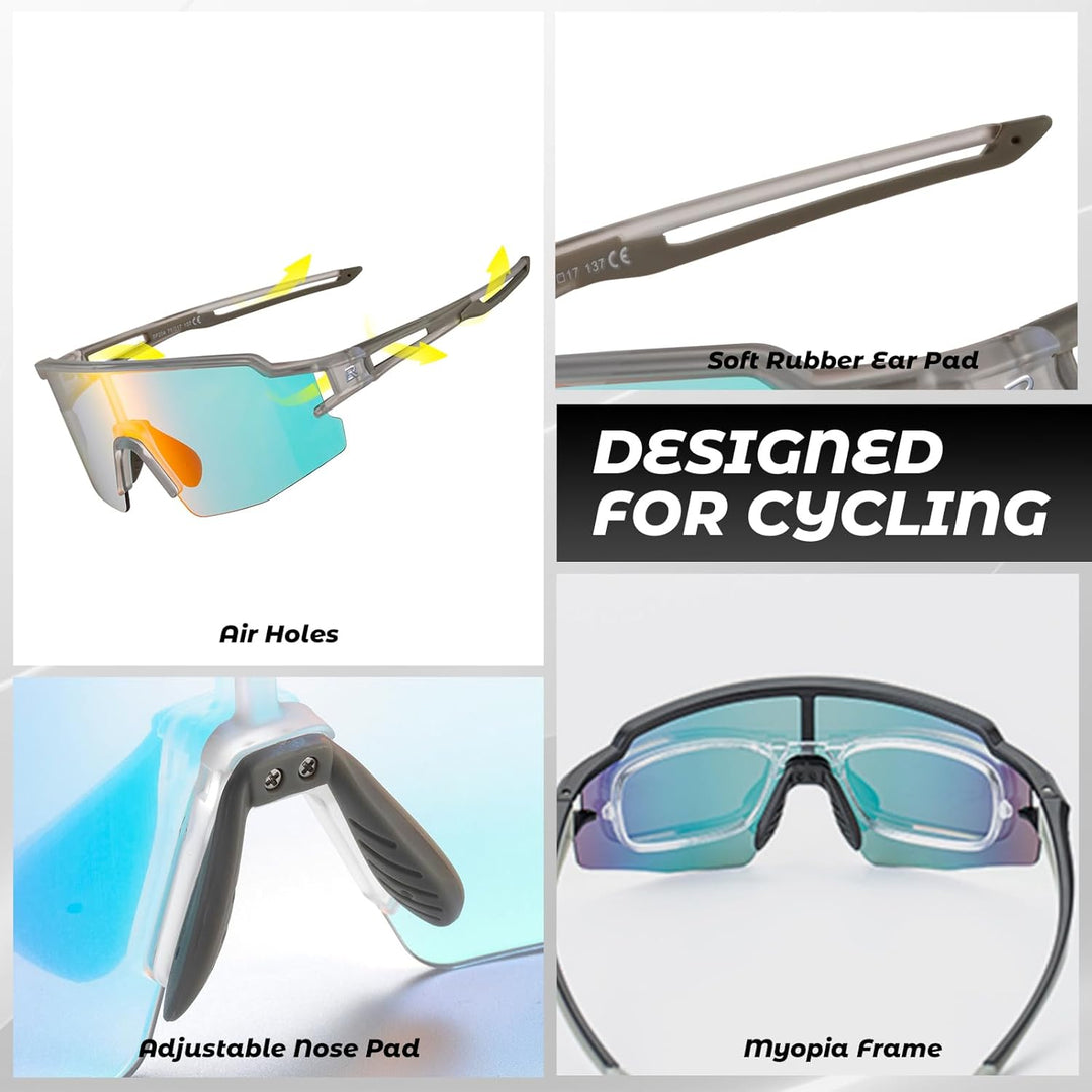ROCKBROS Fahrradbrille UV 400 Sonnenbrille Photochromatisch Brille Klar Winddicht Sportsbrille für O