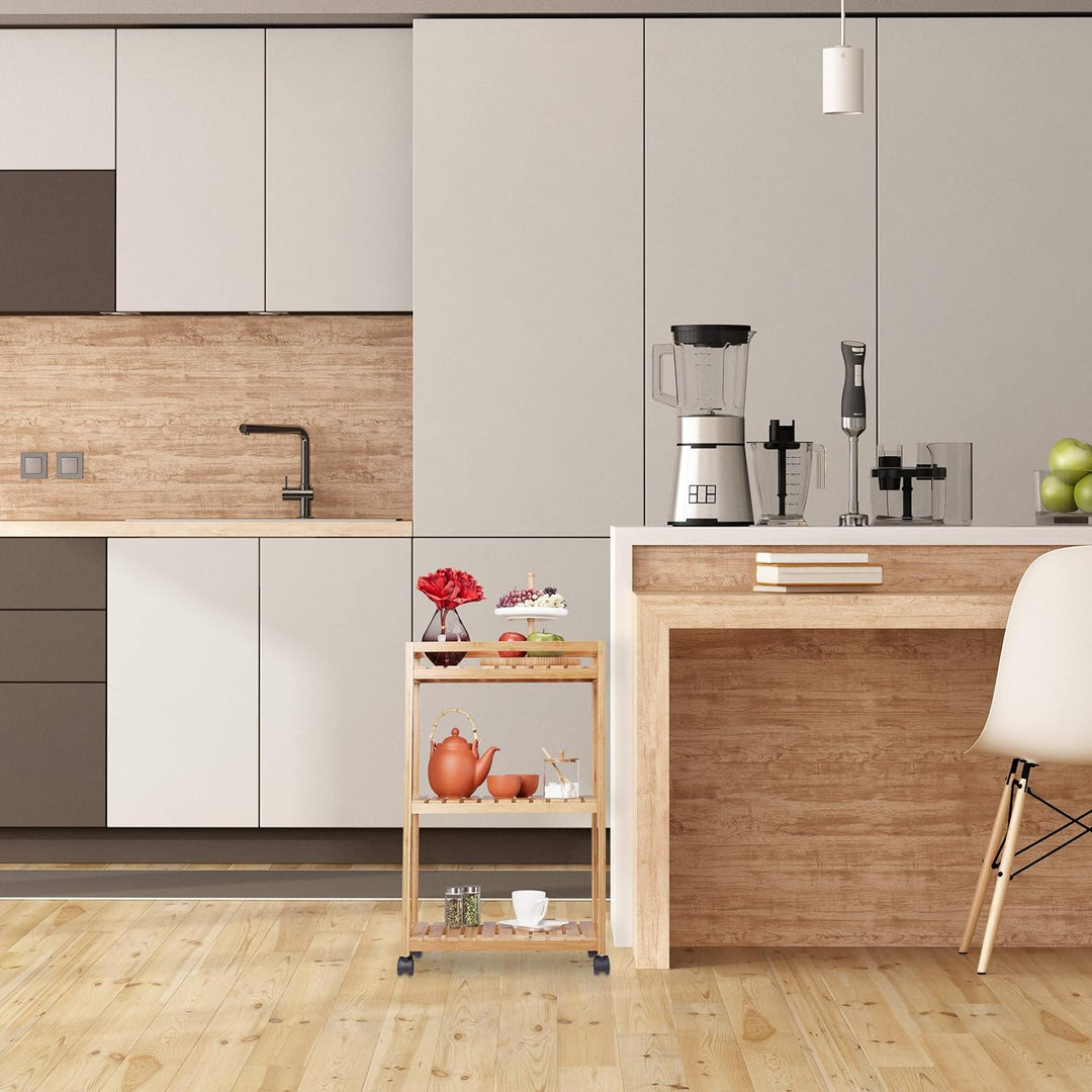 Relaxdays Servierwagen , Küchenwagen mit 3 Etagen, Kunststoffrollen mit Bremsen, HxBxT: 77 x 47 x 32