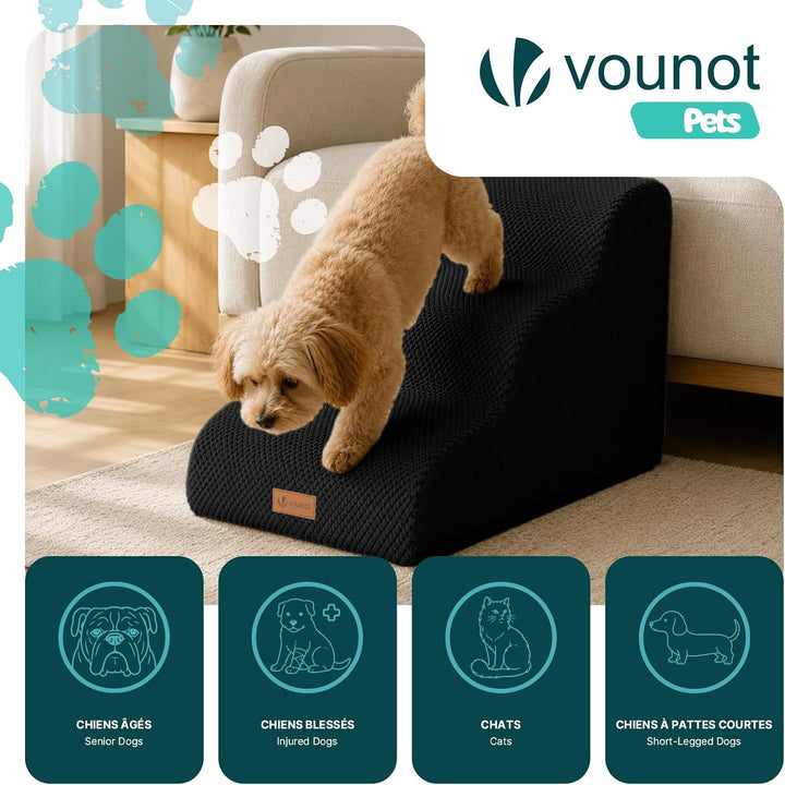 VOUNOT® Hundetreppe 3 Stufen für kleine Hunde &amp; Katzen, Haustiertreppe aus hochdichtem Schwamm, ruts