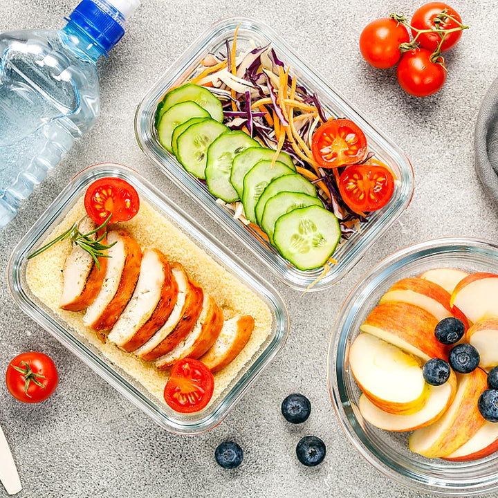 VERONES 10 Stück Glas Crisper Set, luftdichte Glas-Lunchbehälter, Abgedichtete & stapelbare Glasbehä