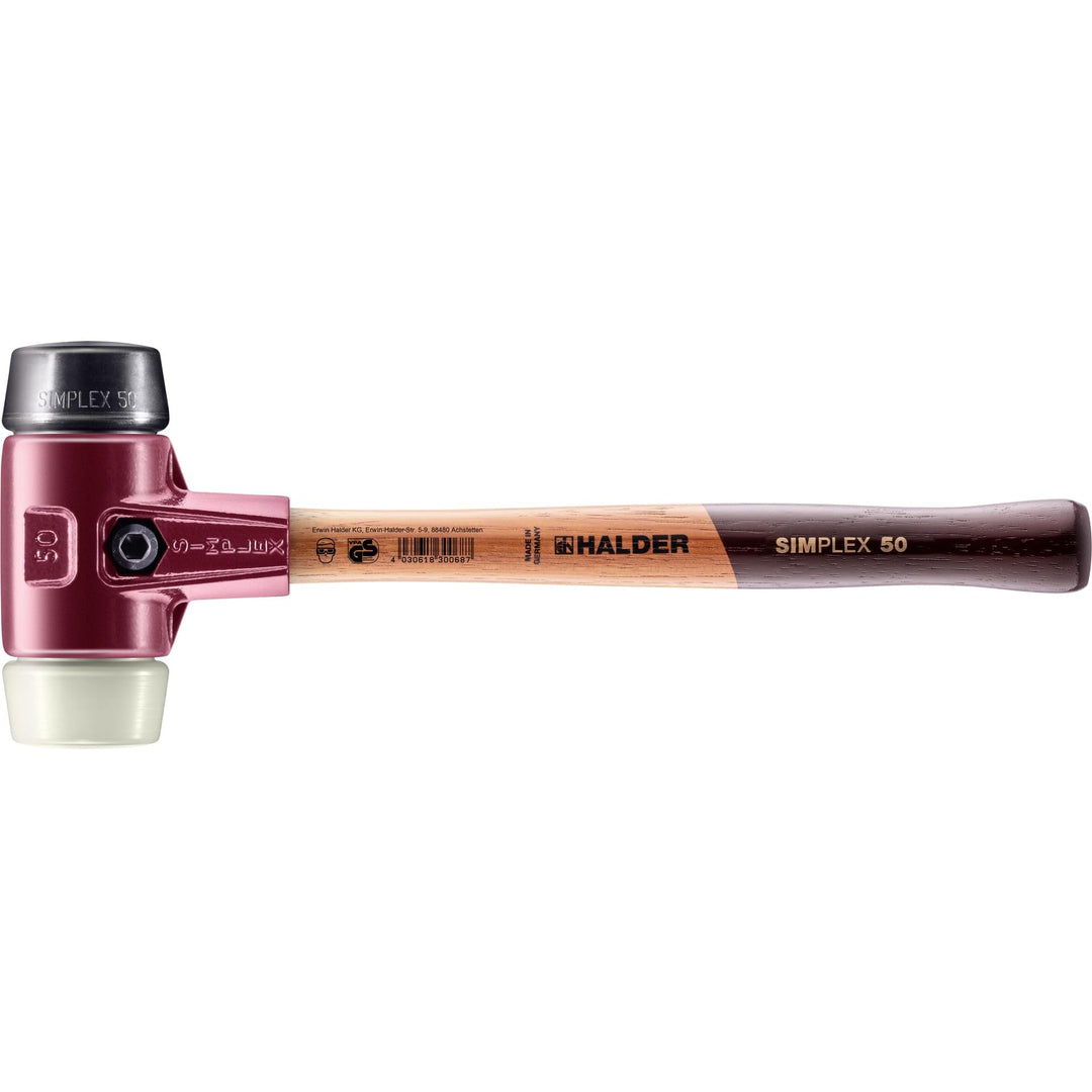 Simplex Schonhammer, Gummikomposition / Nylon; mit Tempergussgehäuse und hochwertigem Holzstiel | D=