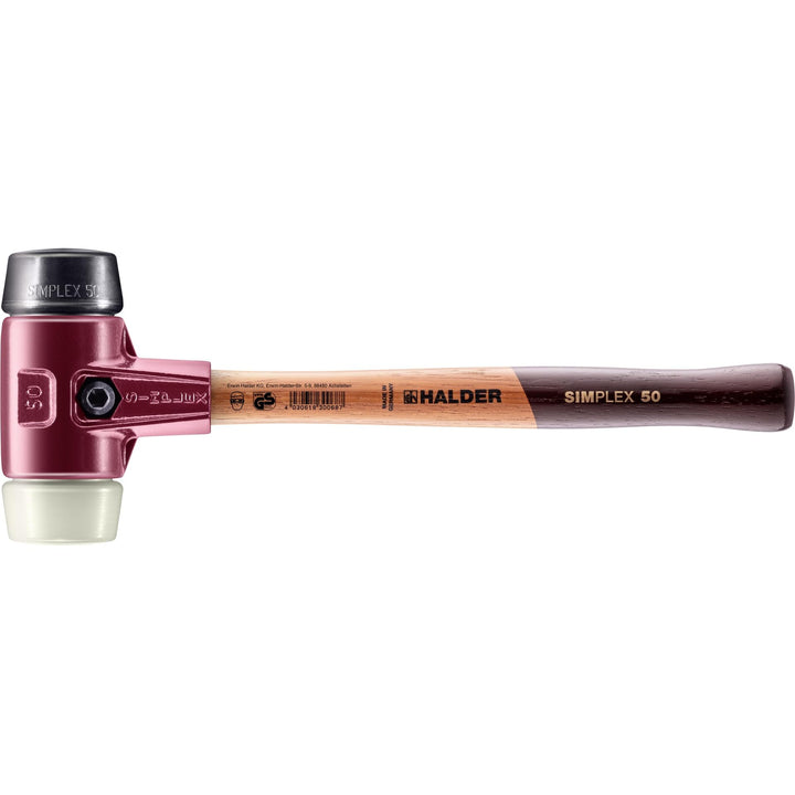 Simplex Schonhammer, Gummikomposition / Nylon; mit Tempergussgehäuse und hochwertigem Holzstiel | D=