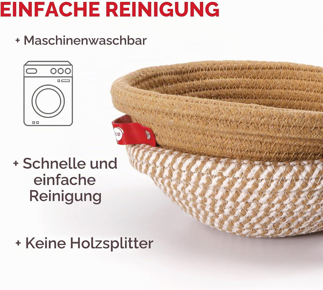KneadAce Banneton Brotgärkorb-Set aus Baumwollseil, 2 x runder Brotkorb mit Einlagen und Abdeckungen