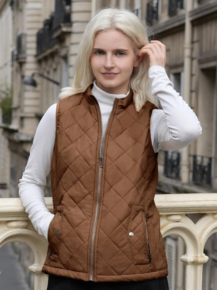 fuinloth Damen Weste mit Stehkragen Westen Steppweste Leicht Ärmellos Jacke mit Reissverschluss Tasc