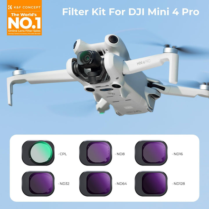 K&F Concept Mini 4 Pro ND Filterset,Polfilter,6 Stück CPL, ND8, ND16, ND32, ND64, ND128 Filter Kompa