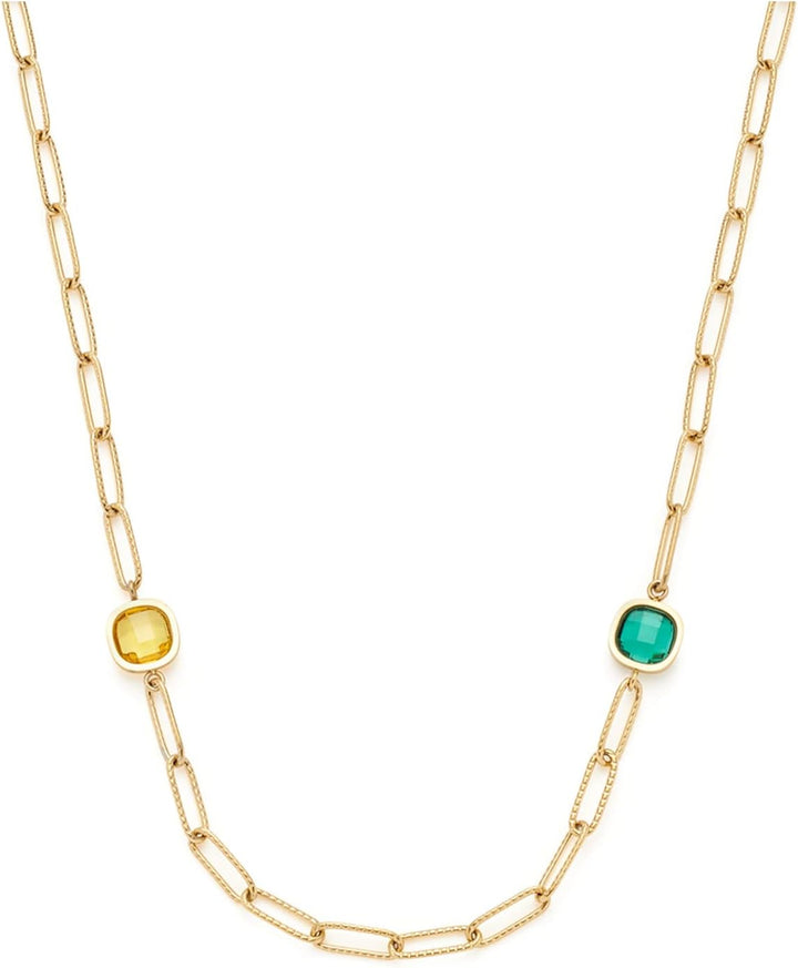 Leonardo Juna Halskette aus Edelstahl 1 Stück, goldfarbene lange Gliederkette mit facettierten Glass