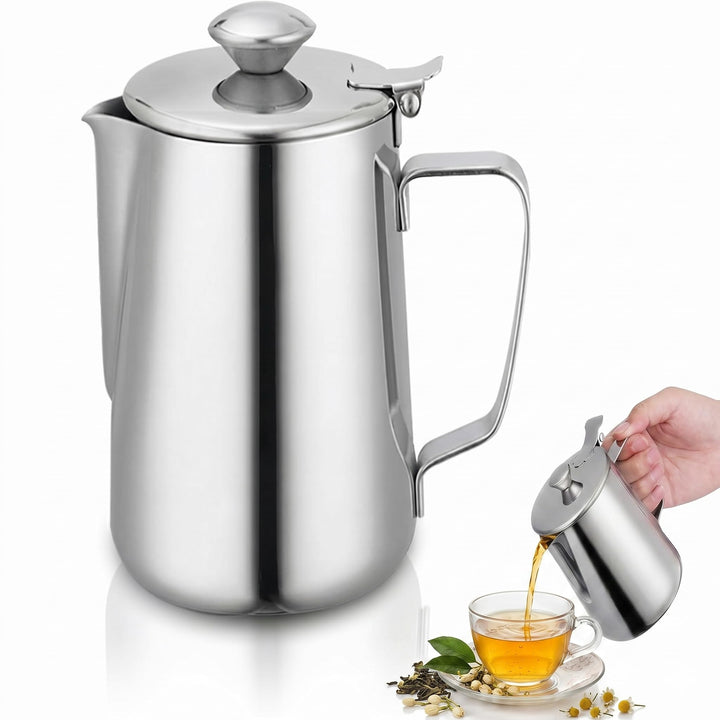 BESTonZON Milchkännchen Edelstahl Sahnekännchen mit Deckel 350 ML Aufschäumen Milch Kaffee Mokka Cap
