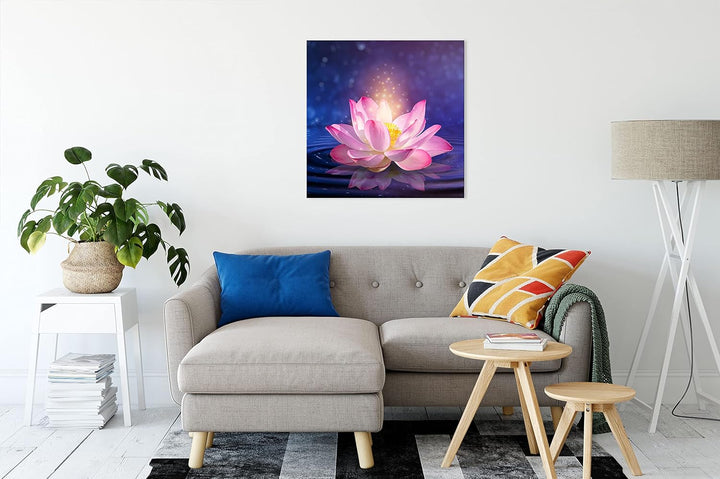 Pixxprint pinker Lotus im Wasser als Leinwandbild Quadratisch| Grösse: 70x70 cm | Wandbild | Kunstdr