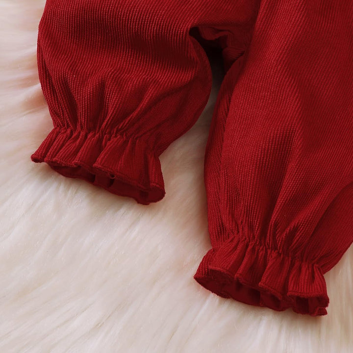 Baby Mädchen Kleidung Langarmshirt Stehkragen Rüschen Cordhose Trägern 3-6 Monate Claret Heart, 3-6