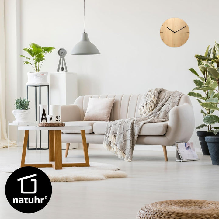 Natuhr Wanduhr Buche geölt Holz Solide Massivholz, geräuscharmes U.T.S. Uhrwerk, puristisch, modern,