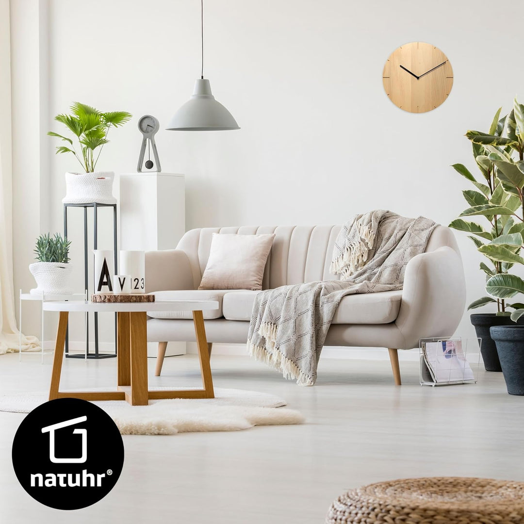 Natuhr Wanduhr Buche geölt Holzuhr Solide Massivholz, präzises Funk Uhrwerk, puristisch, modern, ska