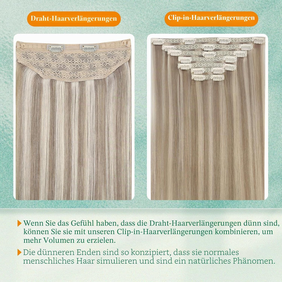 Easyouth Extension Echthaar Mit Draht Blond Wire Extensions Echthaar Aschbraun Highlight Platinblond