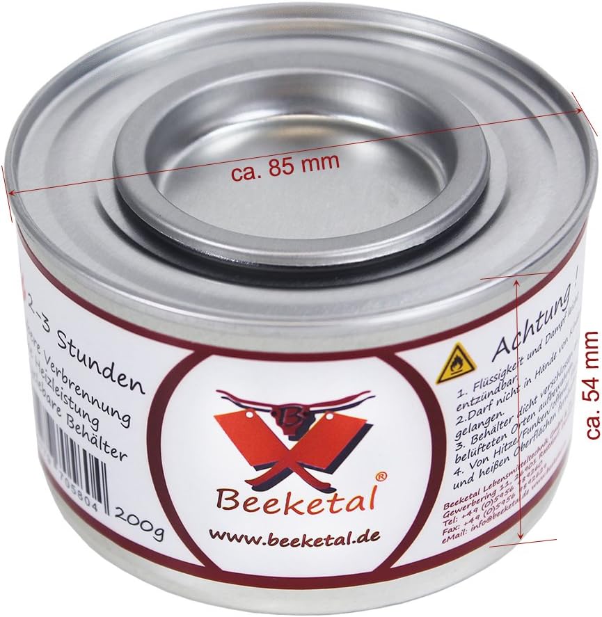 Beeketal Brennpaste - 12 x 200g Sicherheitsbrennpaste Dosen, ca. 2-3 Std. Brenndauer pro Dose, saube