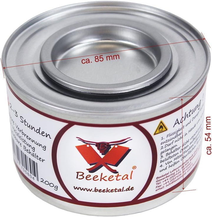 Beeketal Brennpaste - 12 x 200g Sicherheitsbrennpaste Dosen, ca. 2-3 Std. Brenndauer pro Dose, saube