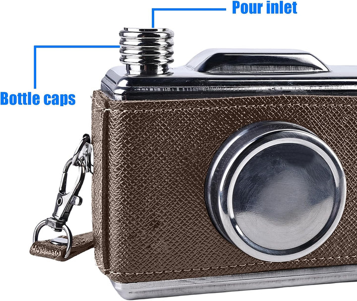 Retro Kamerastil Flachmann: 300ML Whisky Flachmann Set, Wein-Fläschen Aus Feinem Edelstahl, Outdoor-