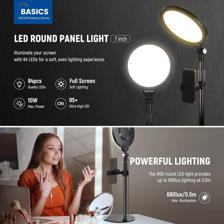 NEEWER Basics 2er 7" Tisch Ringlicht für Video Aufnehmen Dimmbare 10W Vollbild Video Key Light mit S