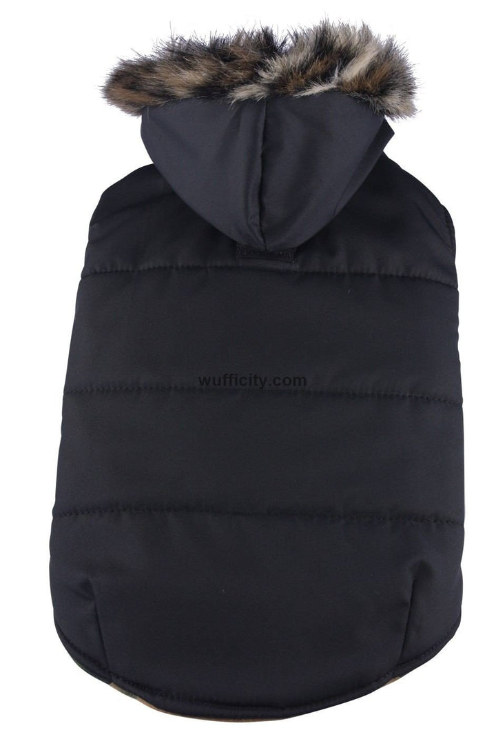 Doggy Dolly W066 Hundejacke mit Kapuze und Kunstfell, schwarz, Wintermantel/Winterjacke, Grösse : XS