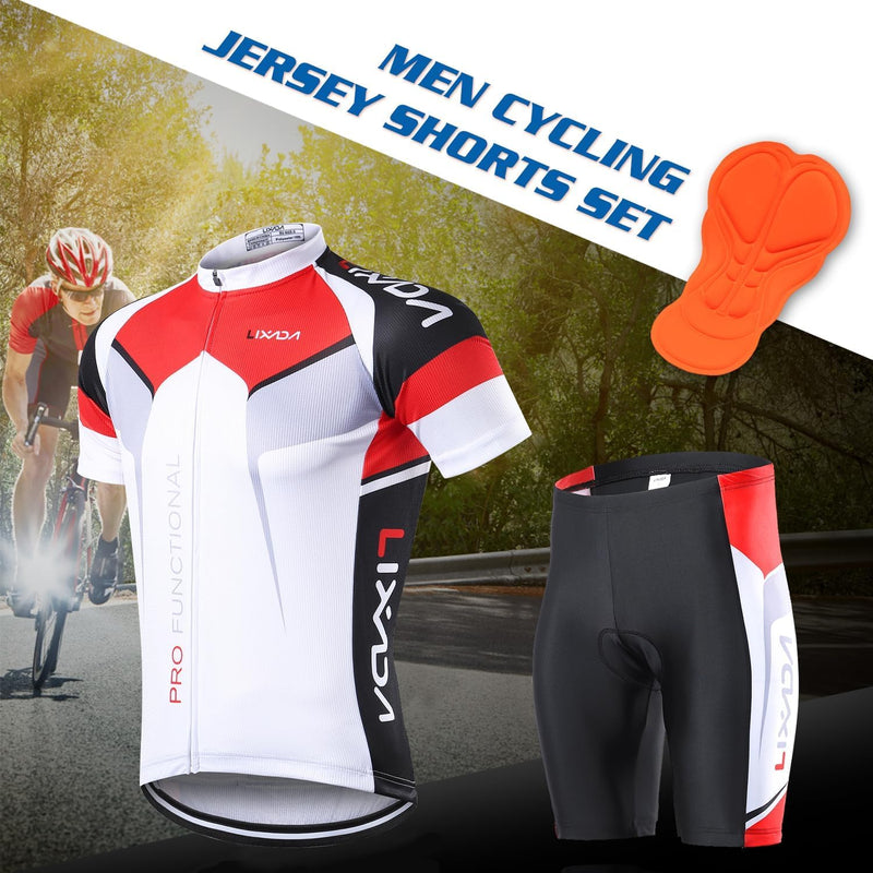 Lixada Herren Radtrikot Set Fahrrad Kurzarm Set Schnelltrocknend Atmungsaktives Shirt + 3D Cushion S