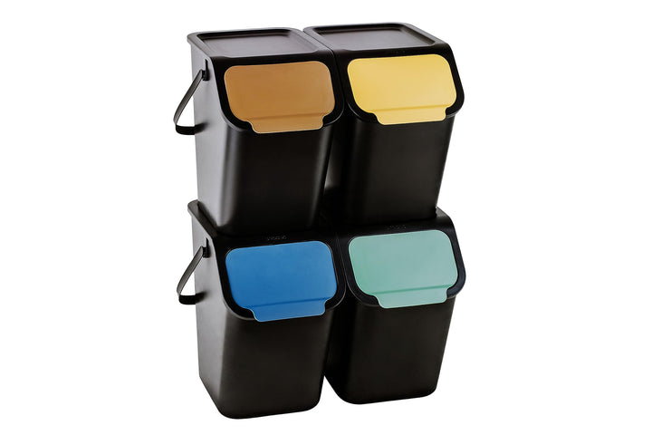 4-er Set Mülleimer und 4-Pack Bioaktivkohlefilter Stapelbox Klick-Deckel Abfalltrennsystem Küche Mül
