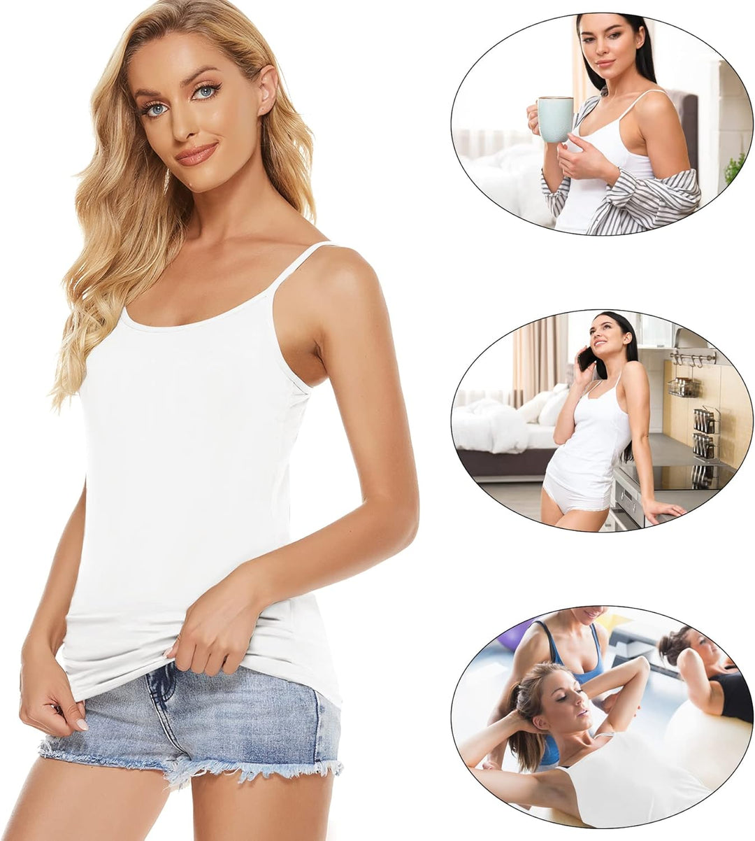 BQTQ 5 Stück Spaghetti Top Damen Unterhemd Spaghettiträger Tank Top mit Verstellbarer Strap Basic Ca