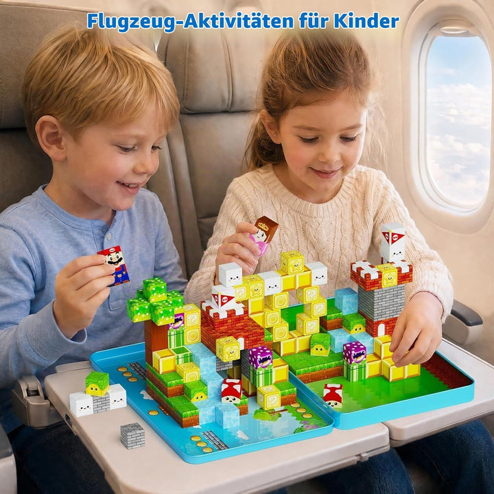 Magnetbausteine für Kinder Reise: 100 Teile Magnetwürfel mit Tragbare Metalldose, Adventurer Rollens