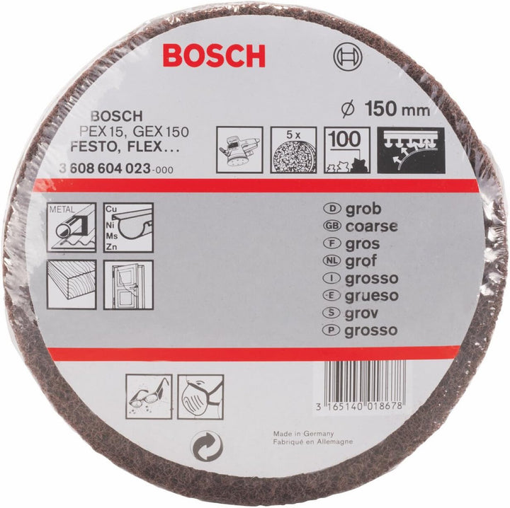 Bosch Professional Schleifvlies für Exzenterschleifer (5 Stück, Ø 150 mm, Körnung 100, grob) Körnung