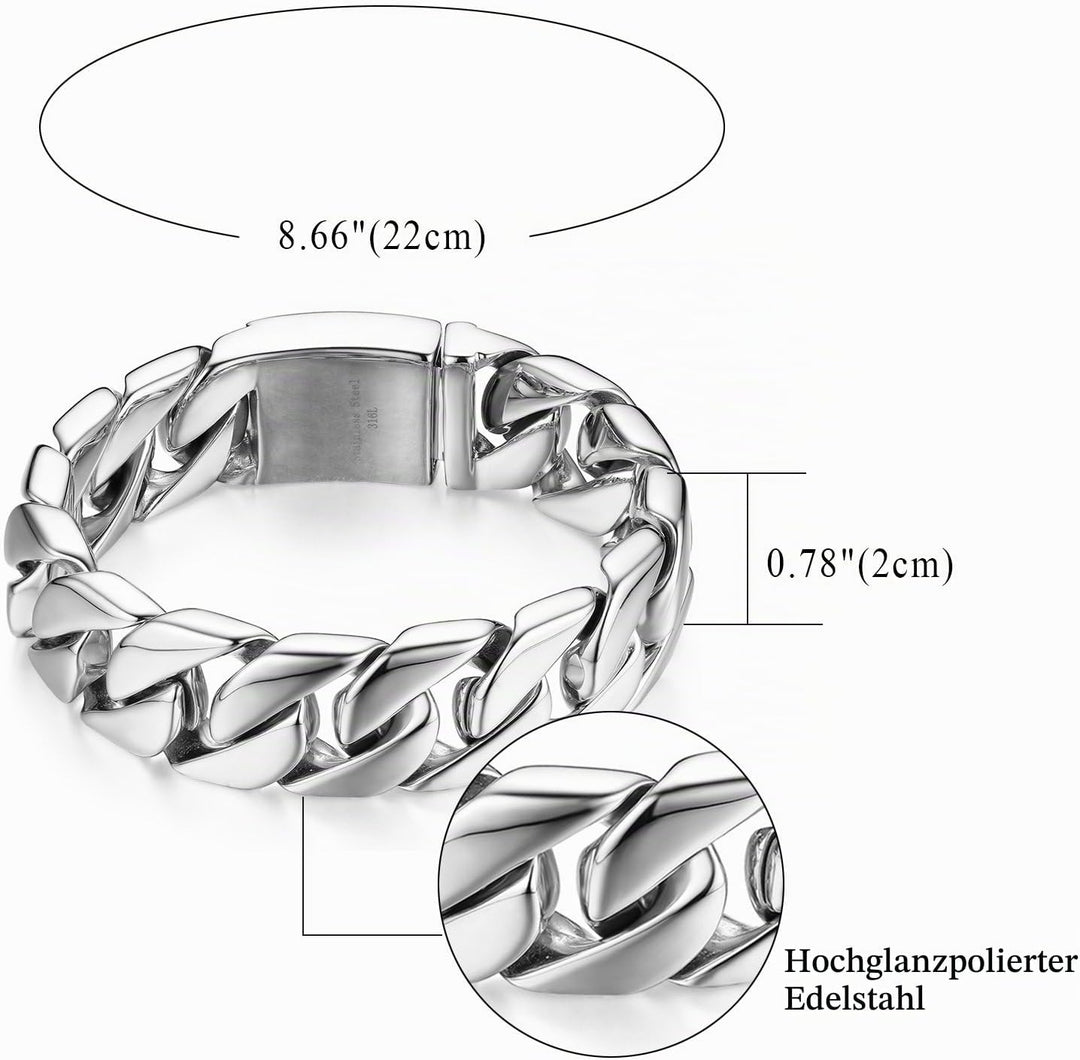 JewelryWe Personalisiert Armband Herren Panzerkette: Edelstahl Gross Schwer Biker Kettenarmband Hoch