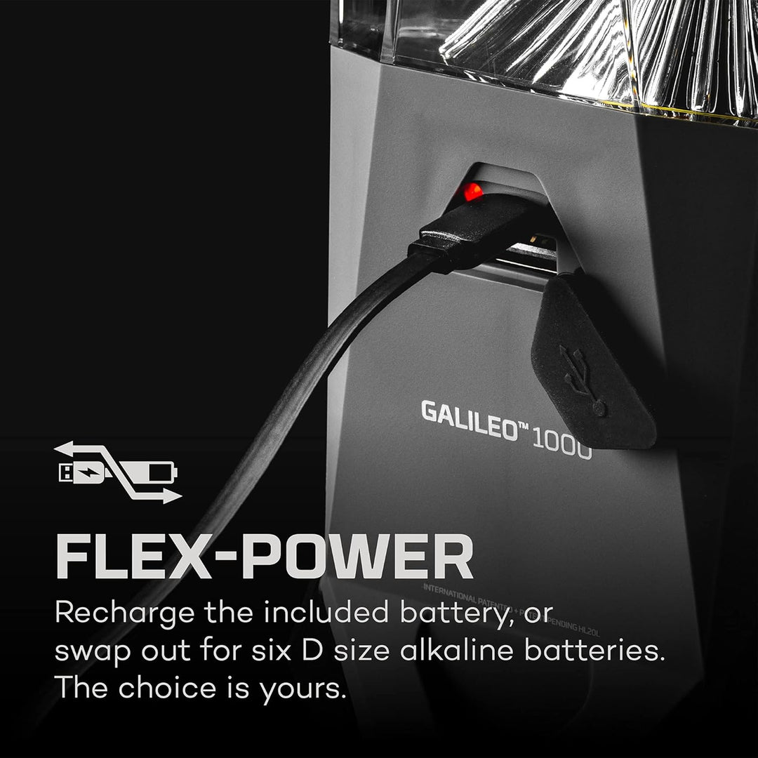 NEBO Galileo 1000 Lumen Laterne, wiederaufladbar, mit Flex-Power, 360˚ C.O.B LED-Beleuchtung, Schwar
