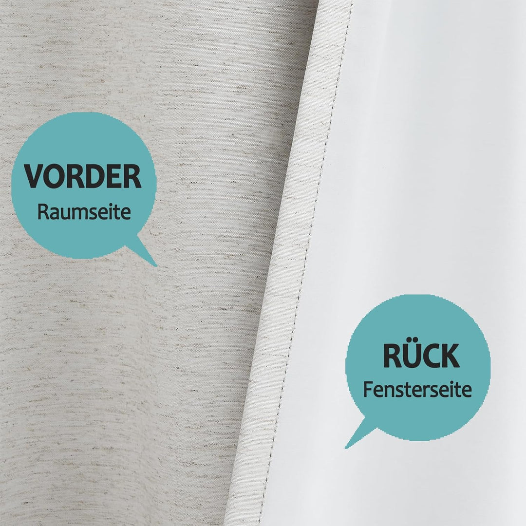 Treatmentex Blickdichte Vorhänge Thermogardine mit Ösen Verdunkelungsvorhang Natur Wärmeisolierende
